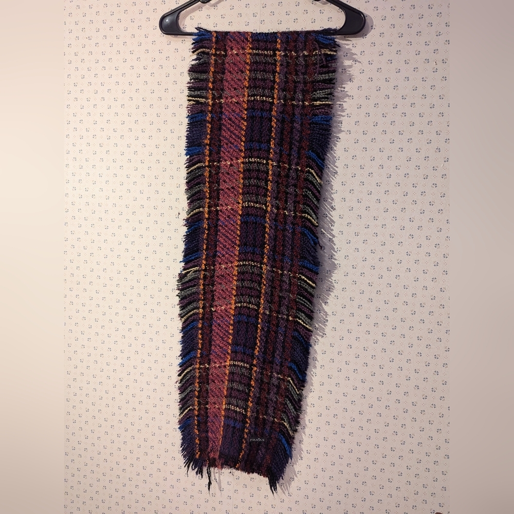 ♥️ 💜 🖤 Fraas Plaid Fringe Scarf Germany Acrylic 68" x 11" Woven Boho
